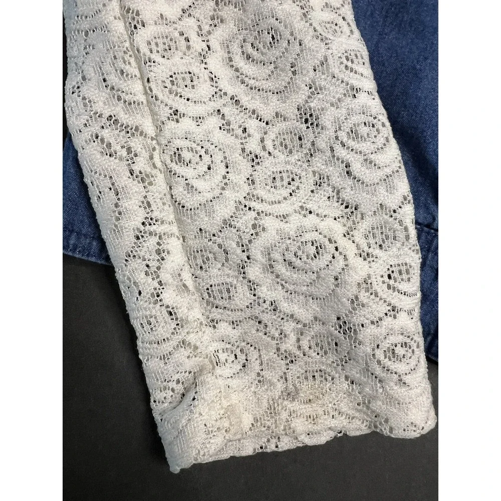 Disney Denim Lace sleeves Lightweight asymmetrical‎ zipper Jacket Youth L 14/16